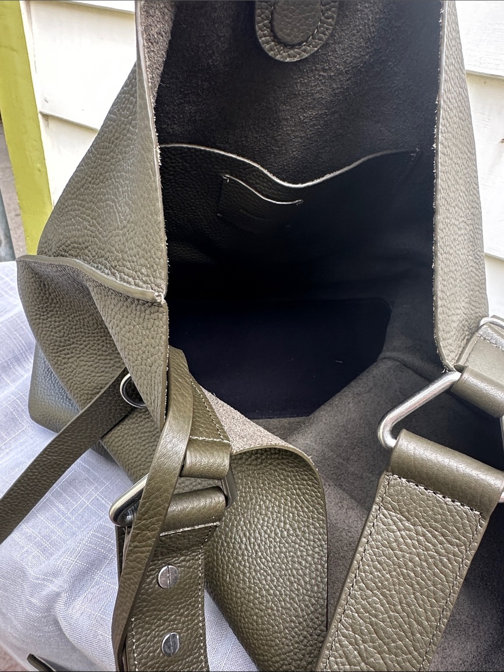 All Saints Textured Olive Green Pebbled Leather Shoulder Bag - Picture 8 of 10